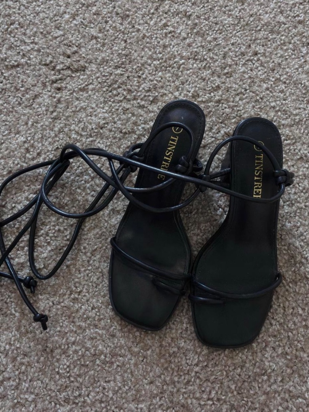 TINSTREE Black Lace-Up Square Toe Heels